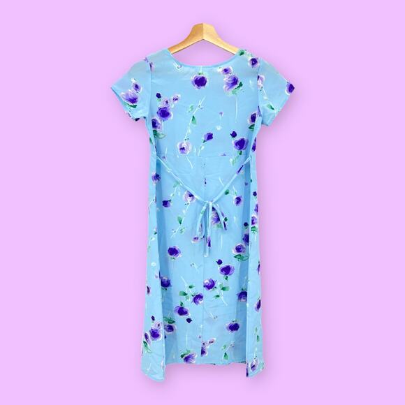 SPEECHLESS XS American VINTAGE 90s Blue Floral Dress Knee Length Babydoll - Picture 2 of 8